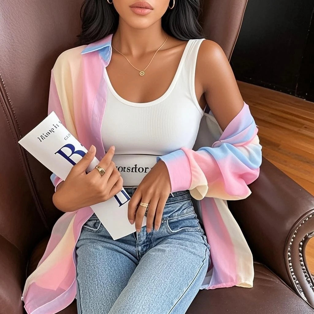 Sheer Gradient Long Sleeve Shirt