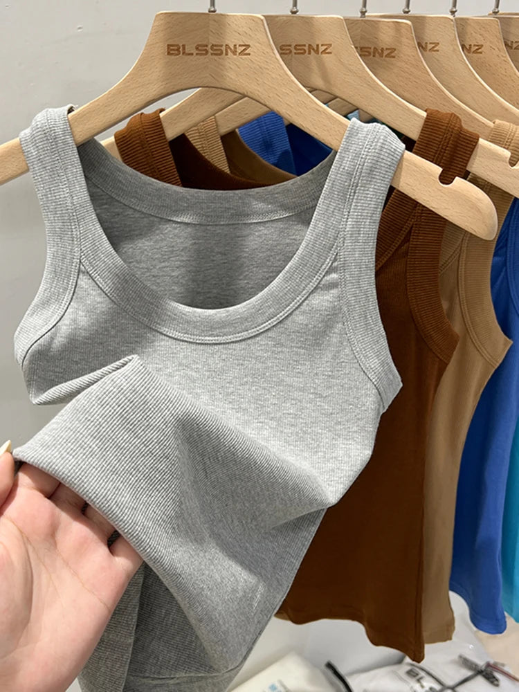 Elara Ribbed Round Neck Tank Top