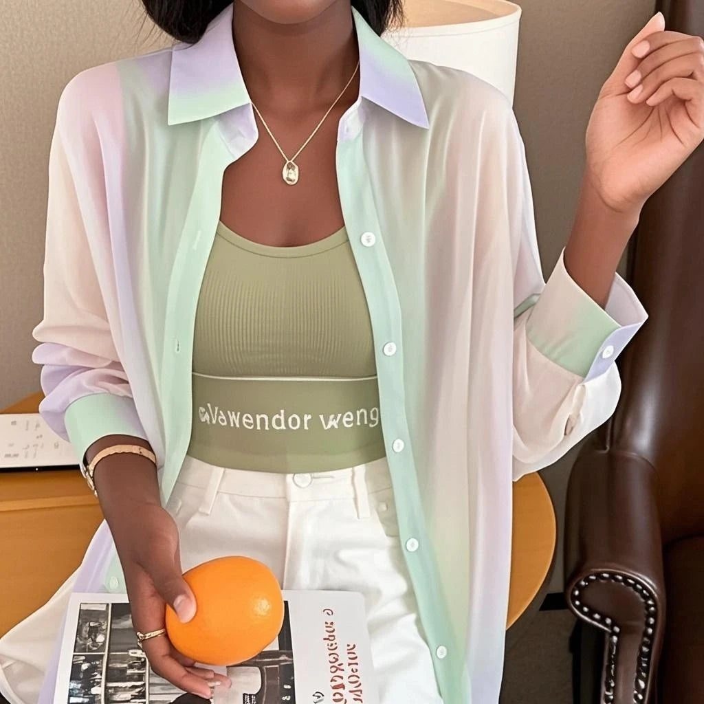 Sheer Gradient Long Sleeve Shirt