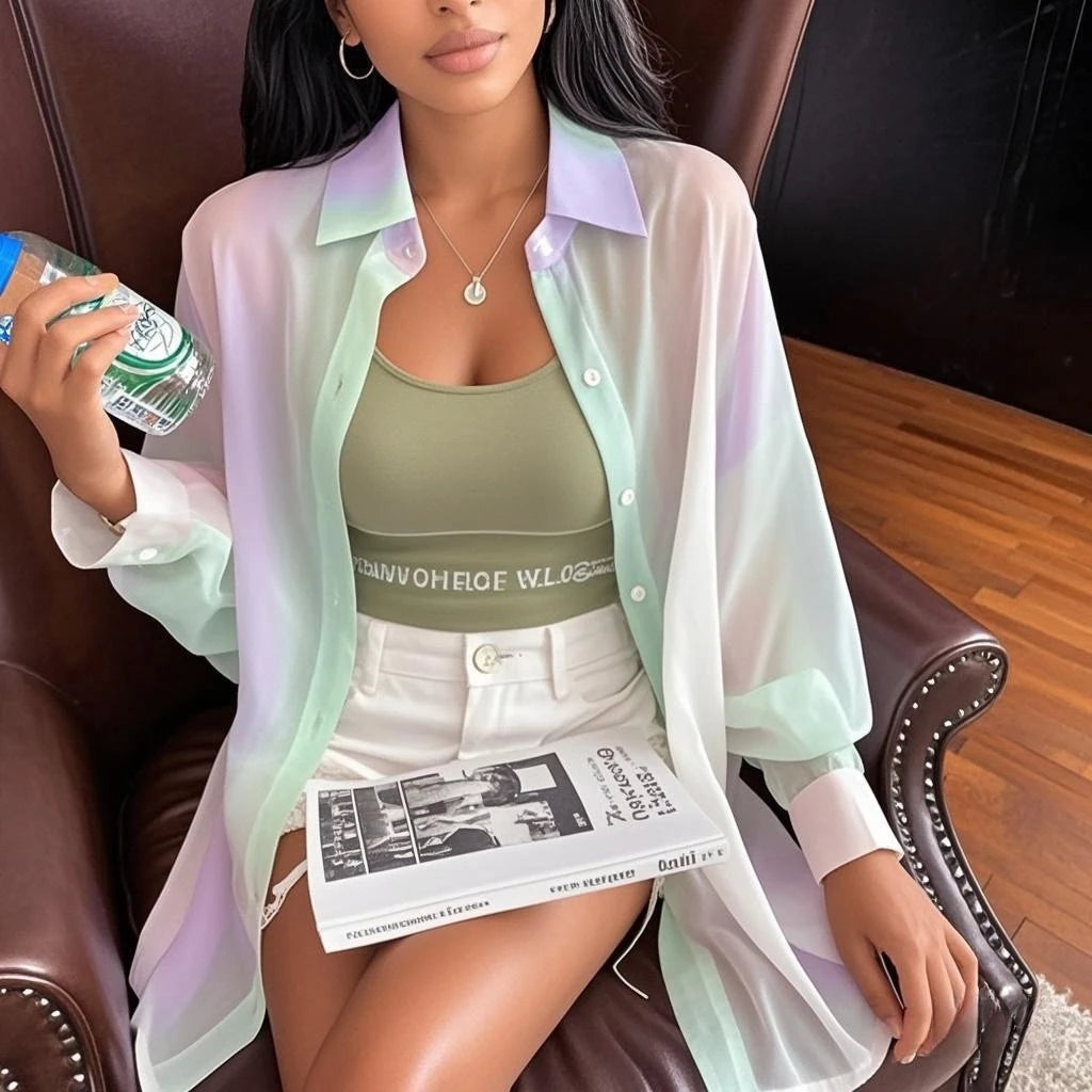 Sheer Gradient Long Sleeve Shirt